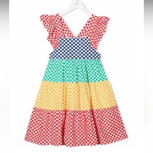 Stella McCartney Kids check-print colour-block dress